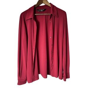 Norma Kamali Shirt Womens 2XL XXL Red Stretch Button Up Business Casual